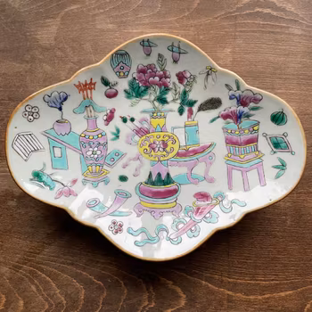 Antique Chinese dish on foot altar bowl antique objects Late Qing #808