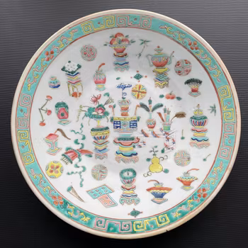 1 Antique Chinese famille rose charger antique objects Tongzhi, Late Qing #825