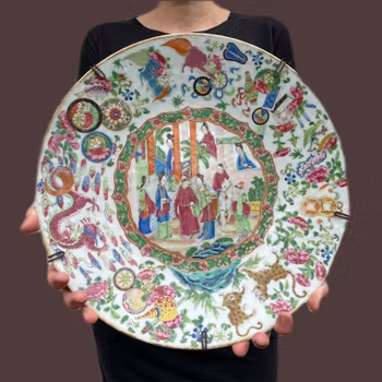 A large antique Chinese rose mandarin charger Daoguang period, 19th C #829