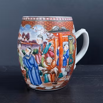 Antique Chinese Rose Mandarin Export Porcelain Tankard / Jug 18th Century #832