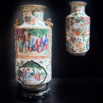One rare Antique Rose Mandarin vase mid 19th century #850