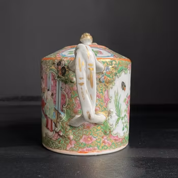 An antique Chinese Canton Rose Mandarin teapot famille rose 19th c  #857