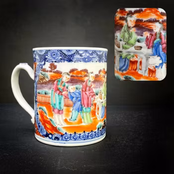 Antique Chinese Rose Mandarin Export Porcelain Tankard / Jug 18th Century #862