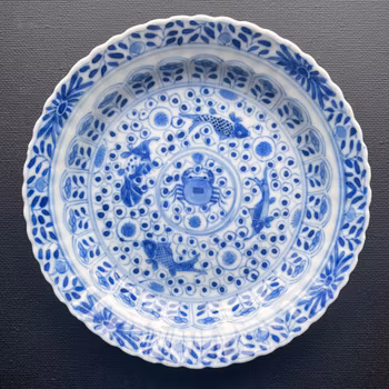 Antique Chinese Teacup & Saucer in underglazed blue & white, Late Qing #883, 885