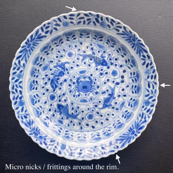 Antique Chinese Teacup & Saucer in underglazed blue & white, Late Qing #881, 882