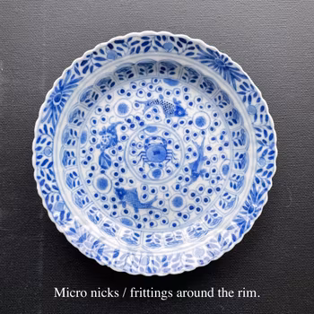 Antique Chinese Teacup & Saucer in underglazed blue & white, Late Qing #888, 889