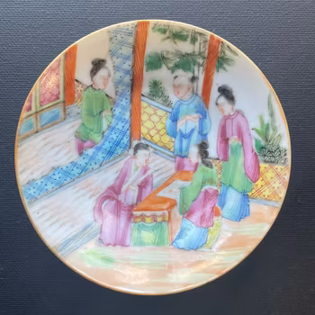 An Antique Chinese rose mandarin saucer and creme cup, #830, 900