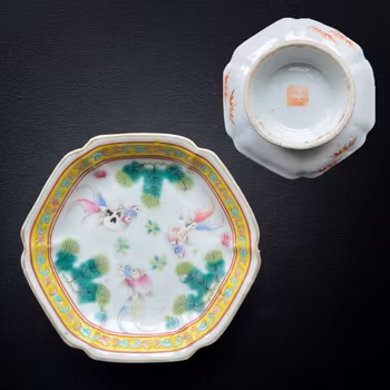 Antique Chinese dish on foot altar bowl goldfish Late Qing #902