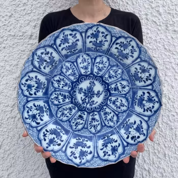 Antique Chinese Blue and White Porcelain Charger, Kangxi Period #905