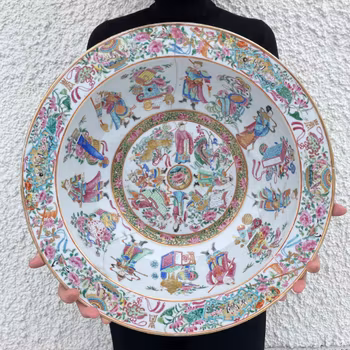 One Antique Chinese porcelain basin handwash, rose mandarin 19th c Qing #915