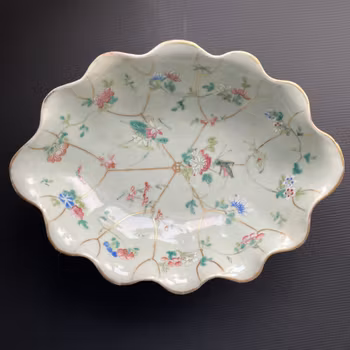 Antique Chinese Celadon bowl on foot altar bowl 19th century Qing Dynasty #916