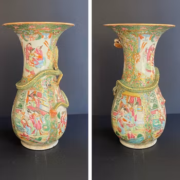 A rare antique rose mandarin vase mid 19th c with dragon #919