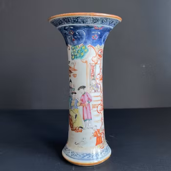 Antique Chinese rose mandarin trumpet vase / Gu vase early 18th C  #937