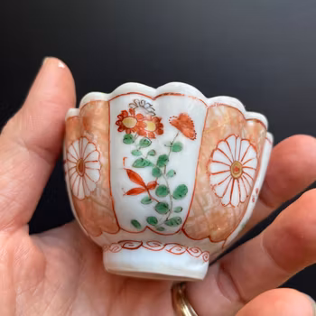 Antique Chinese wucai teacup and saucer Kangxi period #960, 955