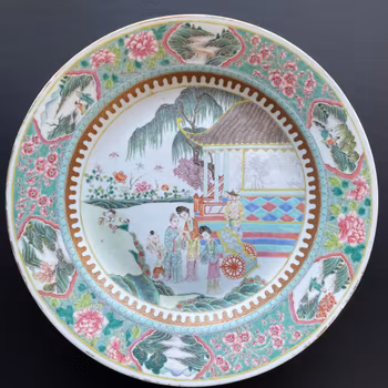 Large famille rose charger, romance of the western chamber, Late Qing / Republic #1676
