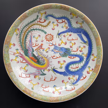 Antique Chinese porcelain charger Dragon & Phoenix, Late Qing  #969