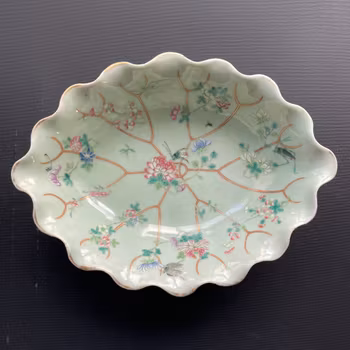 Antique Chinese Celadon bowl on foot altar bowl Guangxu Mark & Period Qing #986