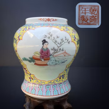 Chinese vintage polychrome jar with figure decoration 50's-70's, #988