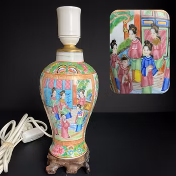 An antique Chinese rose mandarin vase / Lamp, 19th century #991