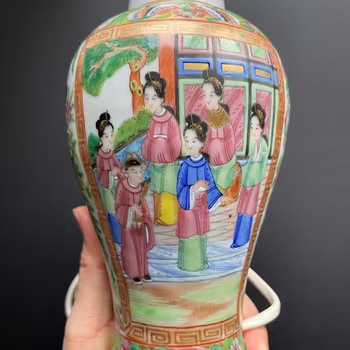 An antique Chinese rose mandarin vase / Lamp, 19th century #991