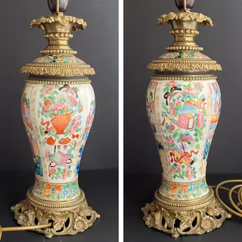Antique Chinese bronze mounted rose mandarin vase Lamp 19th century #1006