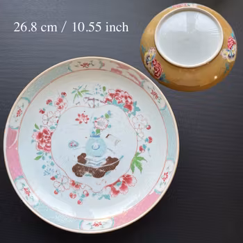 Antique Chinese porcelain Famille Rose deep mouth plate early 18th C Yongzheng