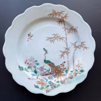 Chinese antique Qianlong famille rose plate with peacock, Qing Dynasty #1020