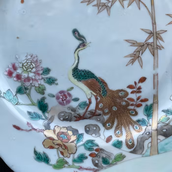 Chinese antique Qianlong famille rose plate with peacock, Qing Dynasty #1020