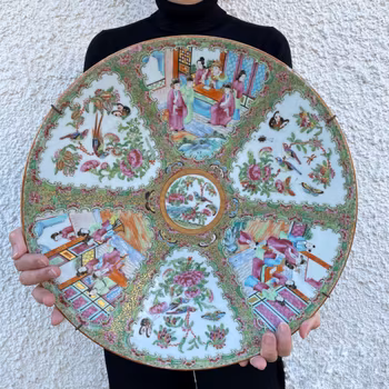 Large Chinese Rose Medallion Charger, 19th c, Late Qing Dynasty #1021