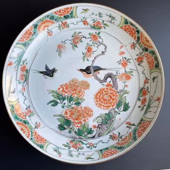 Large Kangxi Period famille verte wucai deep mouth dish Qing Dynasty #1022