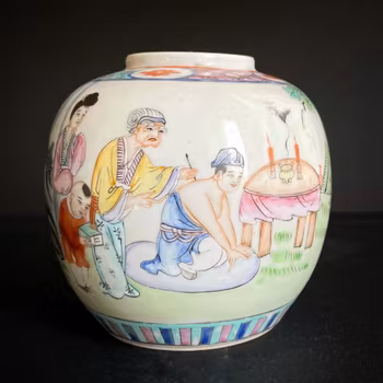 Chinese famille rose Porcelain jar mid early 1900s republic period #1023