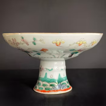 Antique Chinese famille rose plate on foot Late Qing #1026