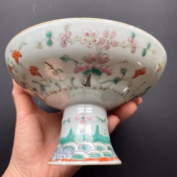 Antique Chinese famille rose plate on foot Late Qing #1026