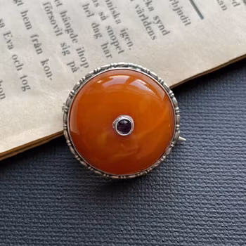 Natural Amber Antique Silver Brooch Art Nouveau 4.6g Rare Scandinavian 1890-1920