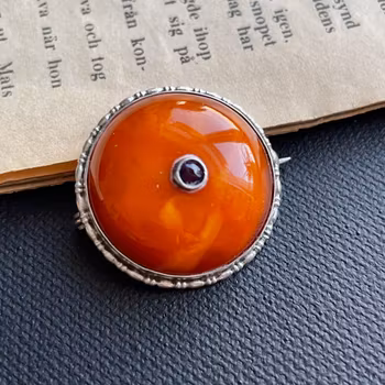 Natural Amber Antique Silver Brooch Art Nouveau 4.6g Rare Scandinavian 1890-1920