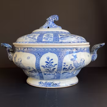 Chinese antique underglazed blue and white Tureen, Qianlong Period #1033