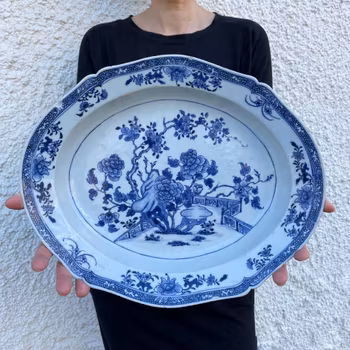 Chinese antique underglazed blue and white deep platter, Qianlong Period #1032