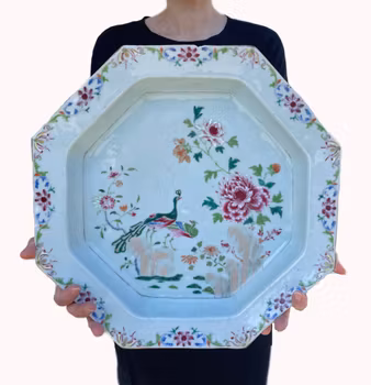 Chinese antique famille rose basin / Octagonal deep plate Qianlong Period #1050