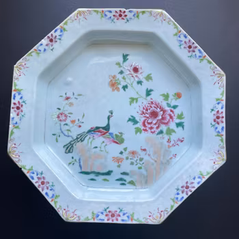 Chinese antique famille rose basin / Octagonal deep plate Qianlong Period #1050