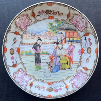 Antique Chinese Qianlong famille rose mandarin deep dish Qing Dynasty #1059