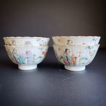 Antique Chinese teacups (set of 4) Late Qing Dynasty, Tongzhi / Guangxu