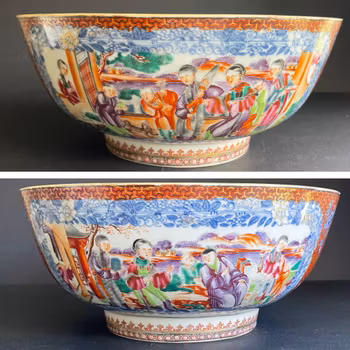 Antique Chinese punch bowl famille rose with figures Qianlong period #1075