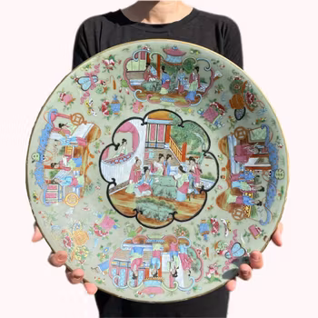 Large Chinese Rose Mandarin Charger, mid 19th c, Qing Dynasty #1076