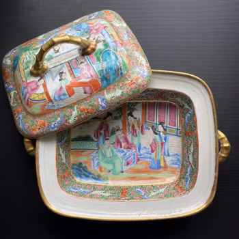 Antique Chinese Qing Dynasty Rose Mandarin tureen, mid 19th century #1085