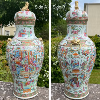 Antique rose mandarin huge monster sized vase with lid mid 19th c #1107