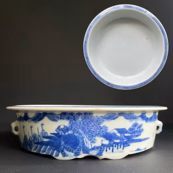 Antique Chinese Blue & White Porcelain brush wash scholar object, Qianlong #1111