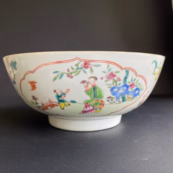 Antique Chinese punch bowl famille rose with figures Qianlong period #1129