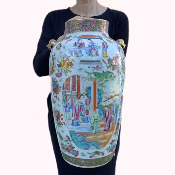 Antique Chinese rose mandarin large sized vase mid 19th c #1132