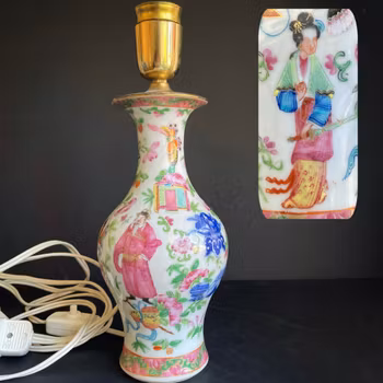 Antique Chinese rose mandarin crackle ware Geyao vase Lamp 19th century #1150