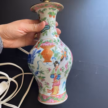 Antique Chinese rose mandarin crackle ware Geyao vase Lamp 19th century #1150